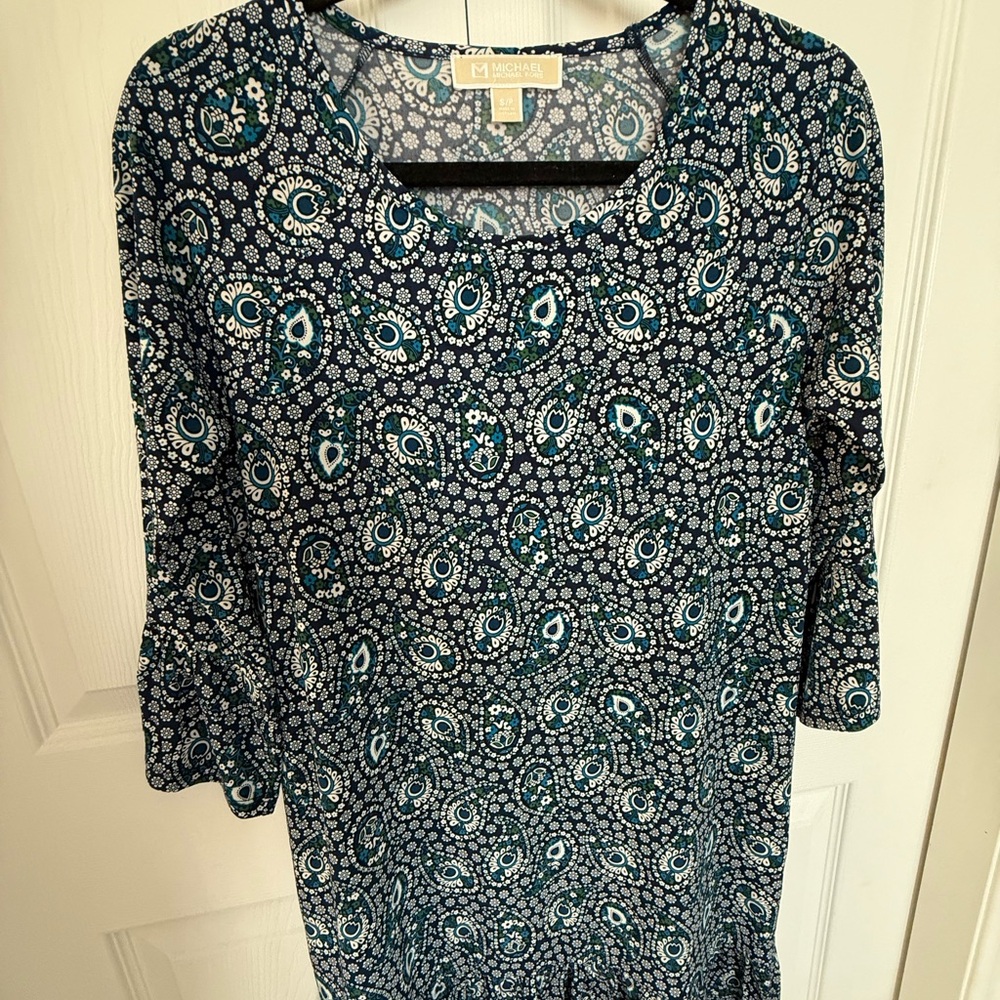 Michael Kors Navy and Teal Paisley Blouse